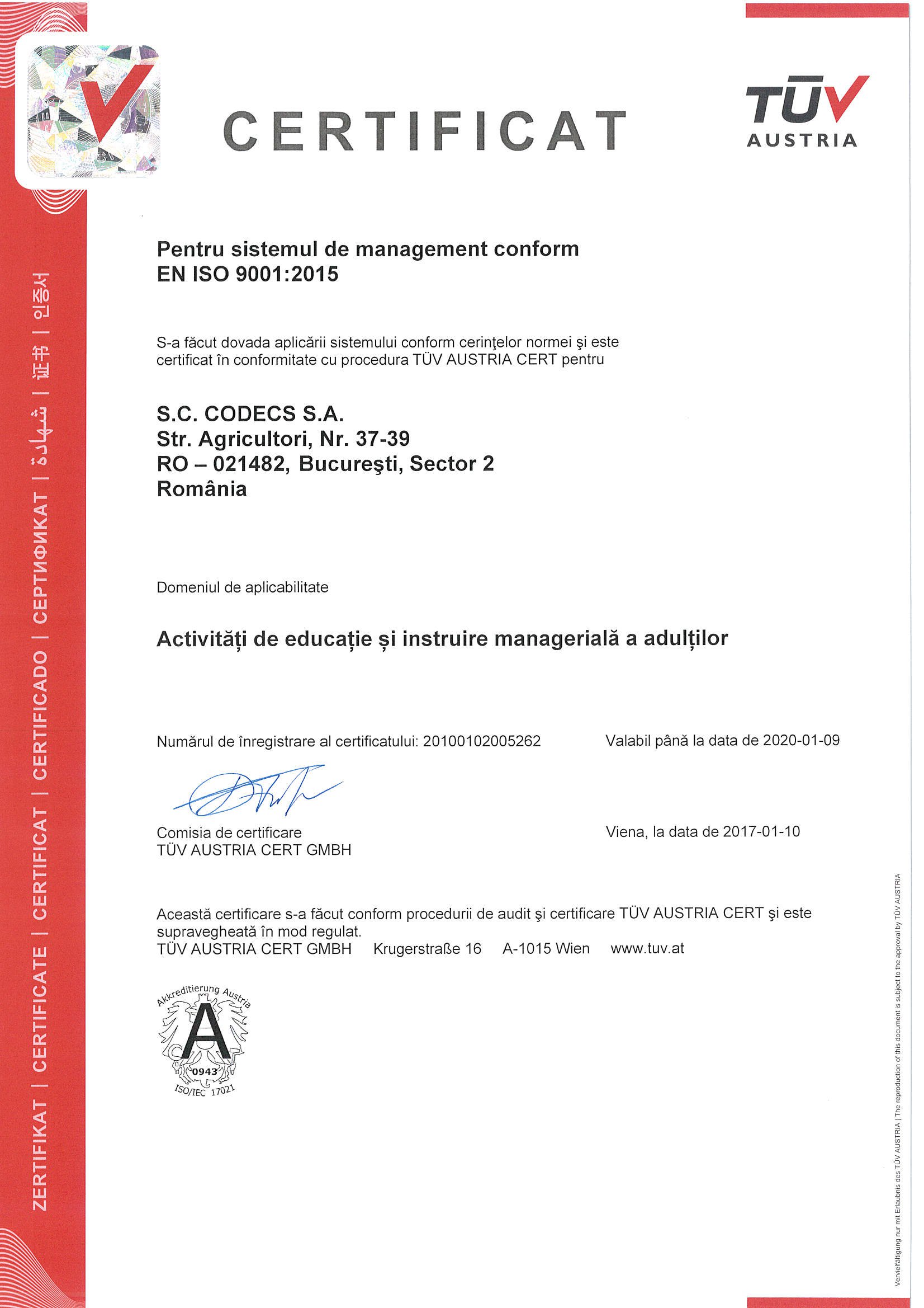 ISO Certificat 9001:2015
